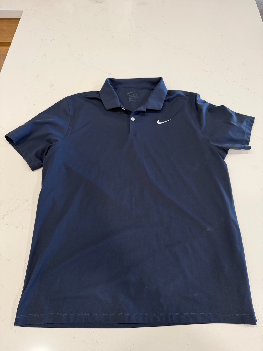 Nike Men’s Navy Dri-Fit Polo with White Swoosh - XL